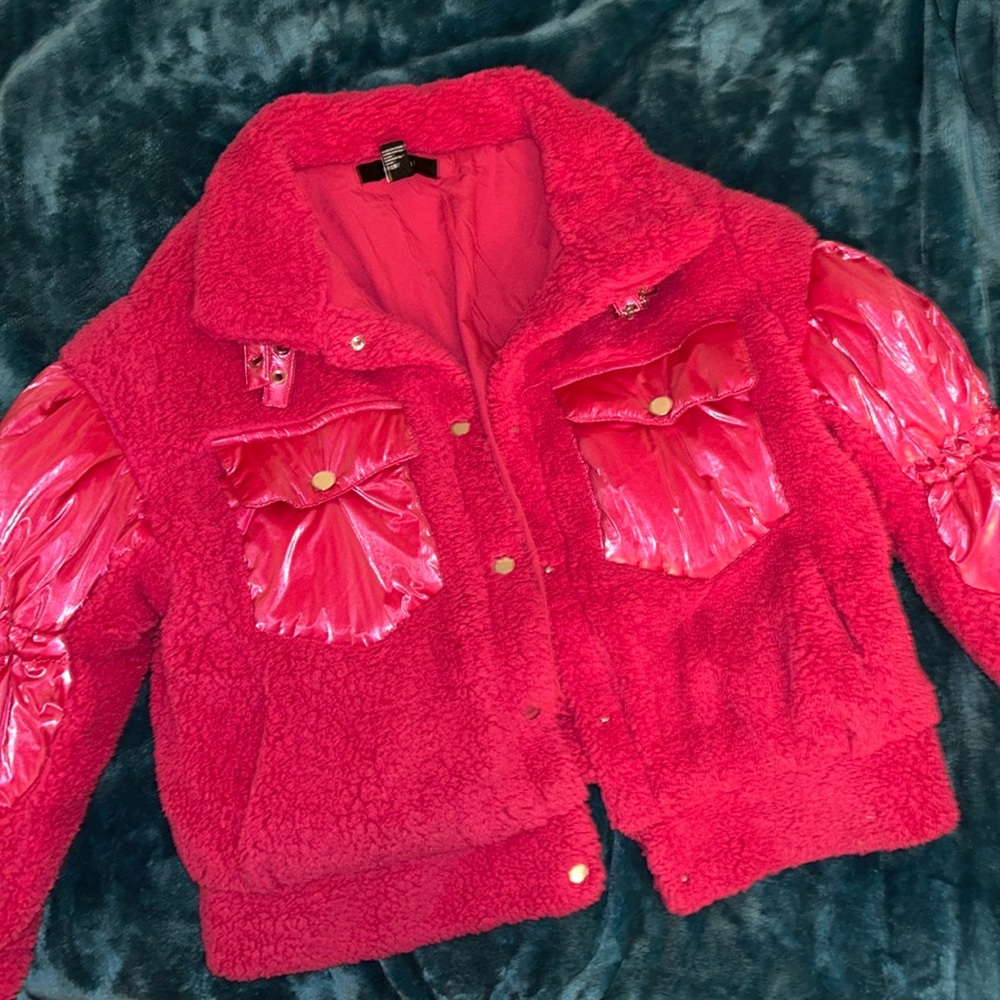Puffy jacket hot pink color size medium